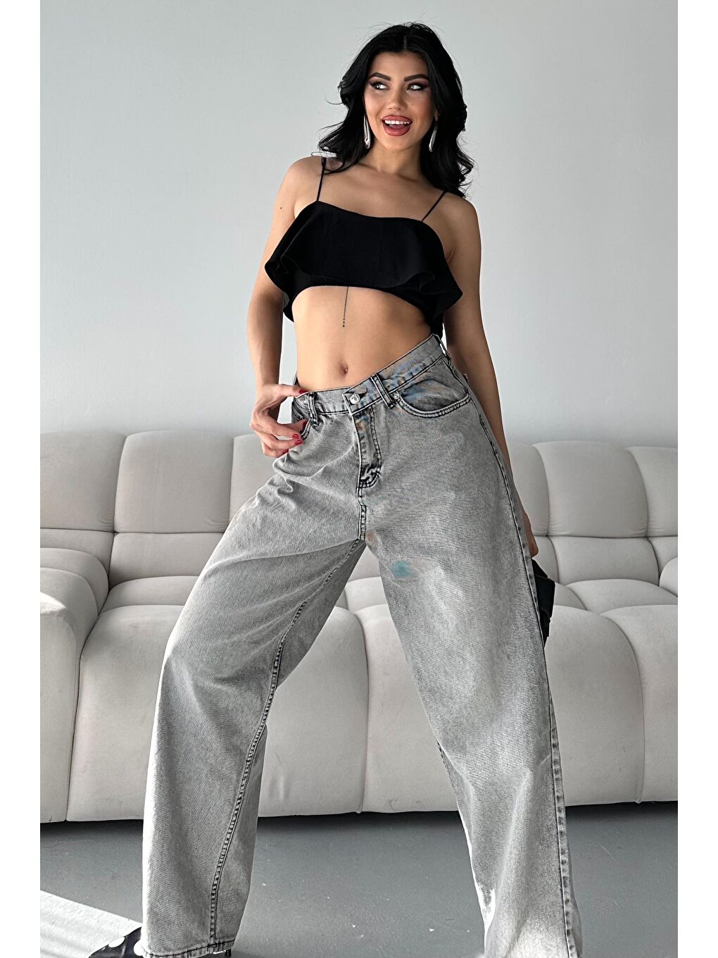 Bıyık Baggy Jean Pantolon Açik Gri - 27268-3