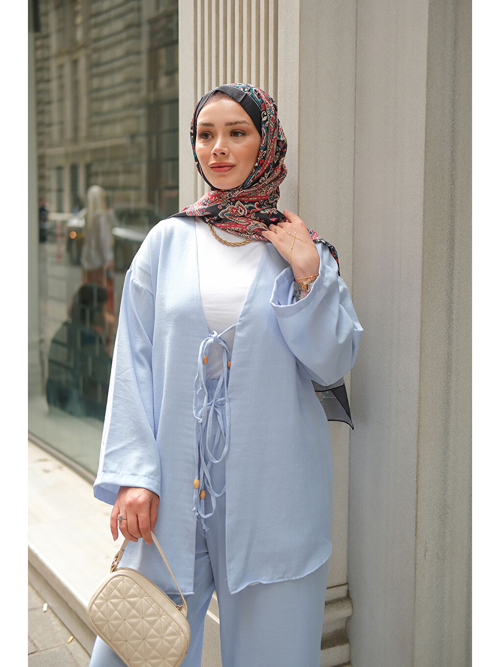 Kadın Ön Bağlama Detaylı Takım Bebe Mavi-1