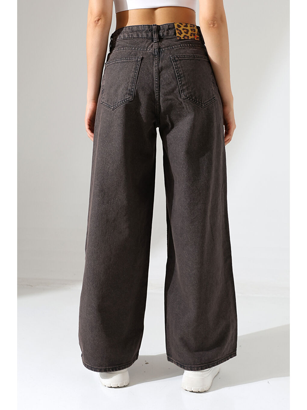 Siyah Geniş Paça Jean Pantolon-4