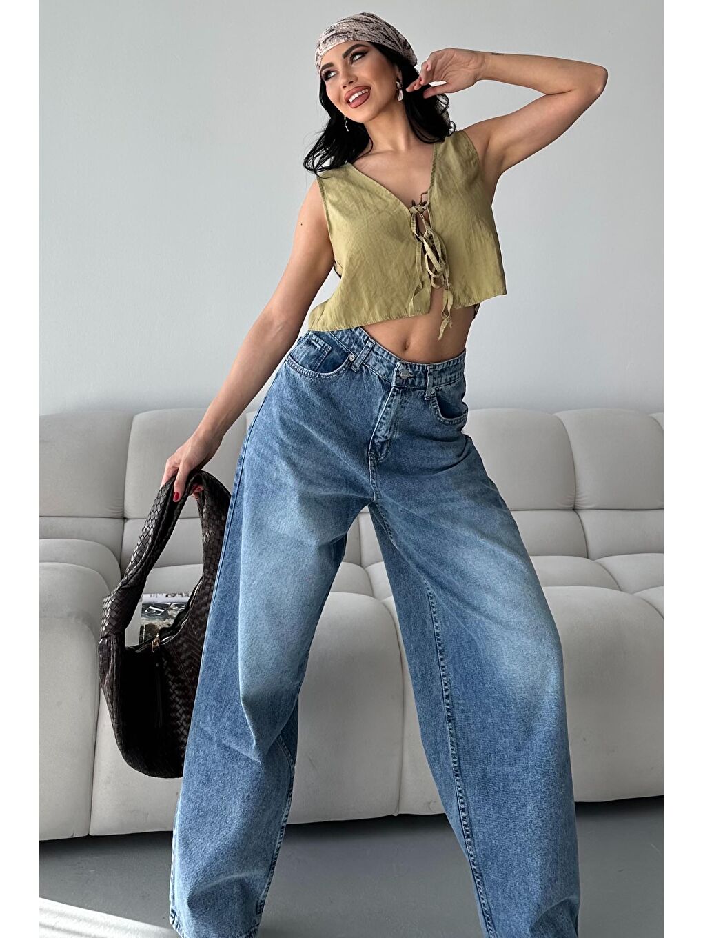 Bıyık Baggy Jean Pantolon Mavi - 27268-2