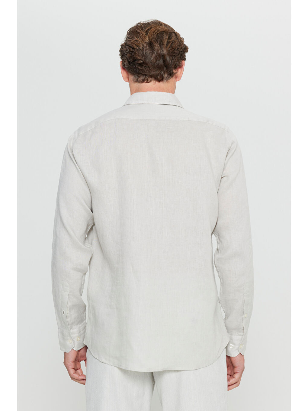 Erkek Bej %100 Keten Comfort Fit Rahat Kesim Düğmeli Yaka Gömlek-4