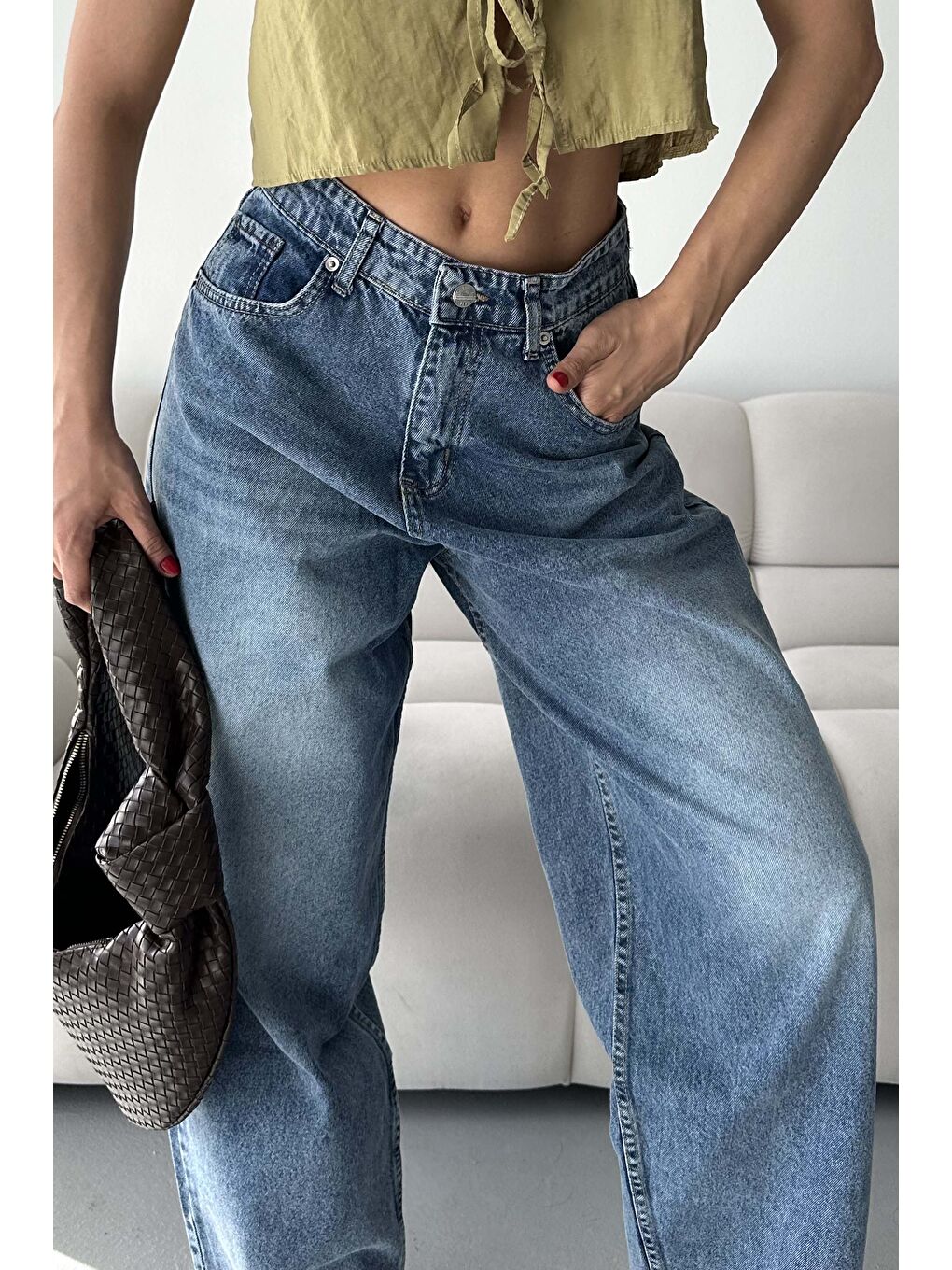 Bıyık Baggy Jean Pantolon Mavi - 27268-3
