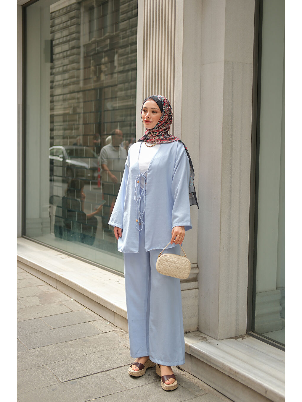 Kadın Ön Bağlama Detaylı Takım Bebe Mavi-2