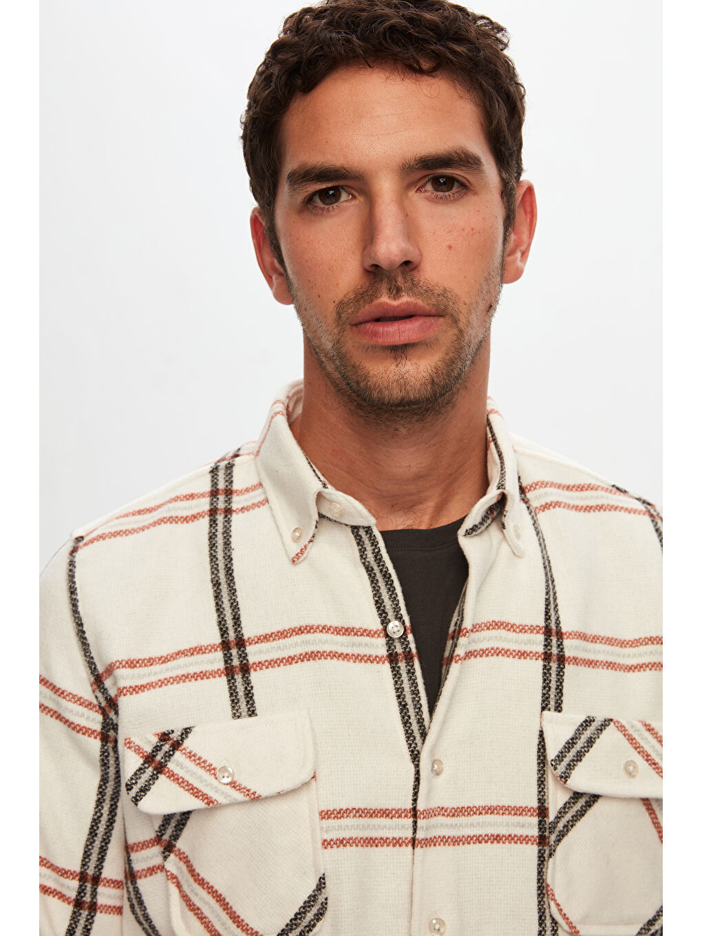 Regular Fit Ekru Ekose Oduncu Gömlek-2