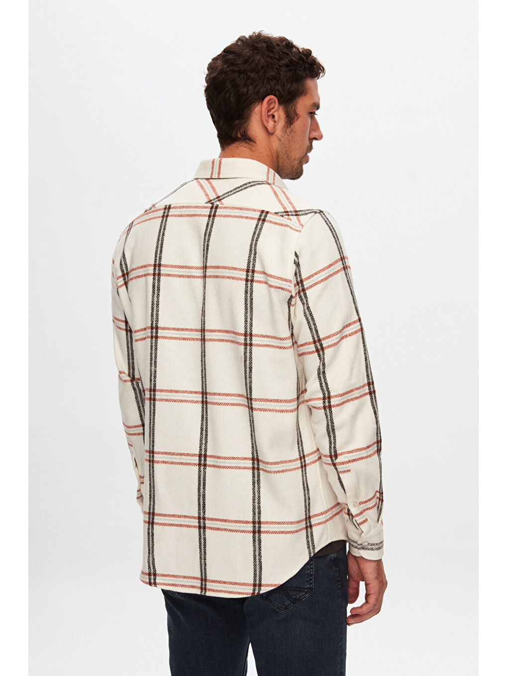 Regular Fit Ekru Ekose Oduncu Gömlek-3