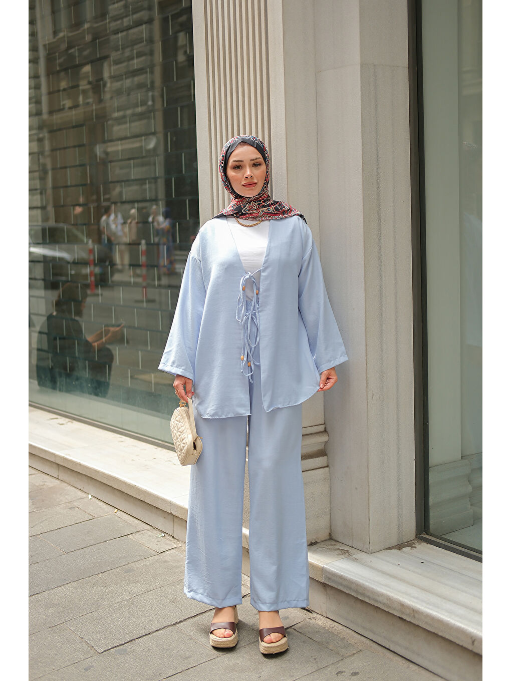 Kadın Ön Bağlama Detaylı Takım Bebe Mavi-3