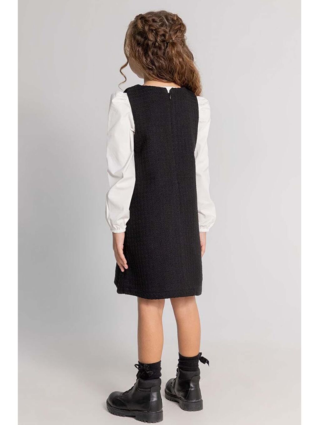 Karışık Kız Çocuk Pamuklu Siyah Fiyonk Detaylı Elbise-1