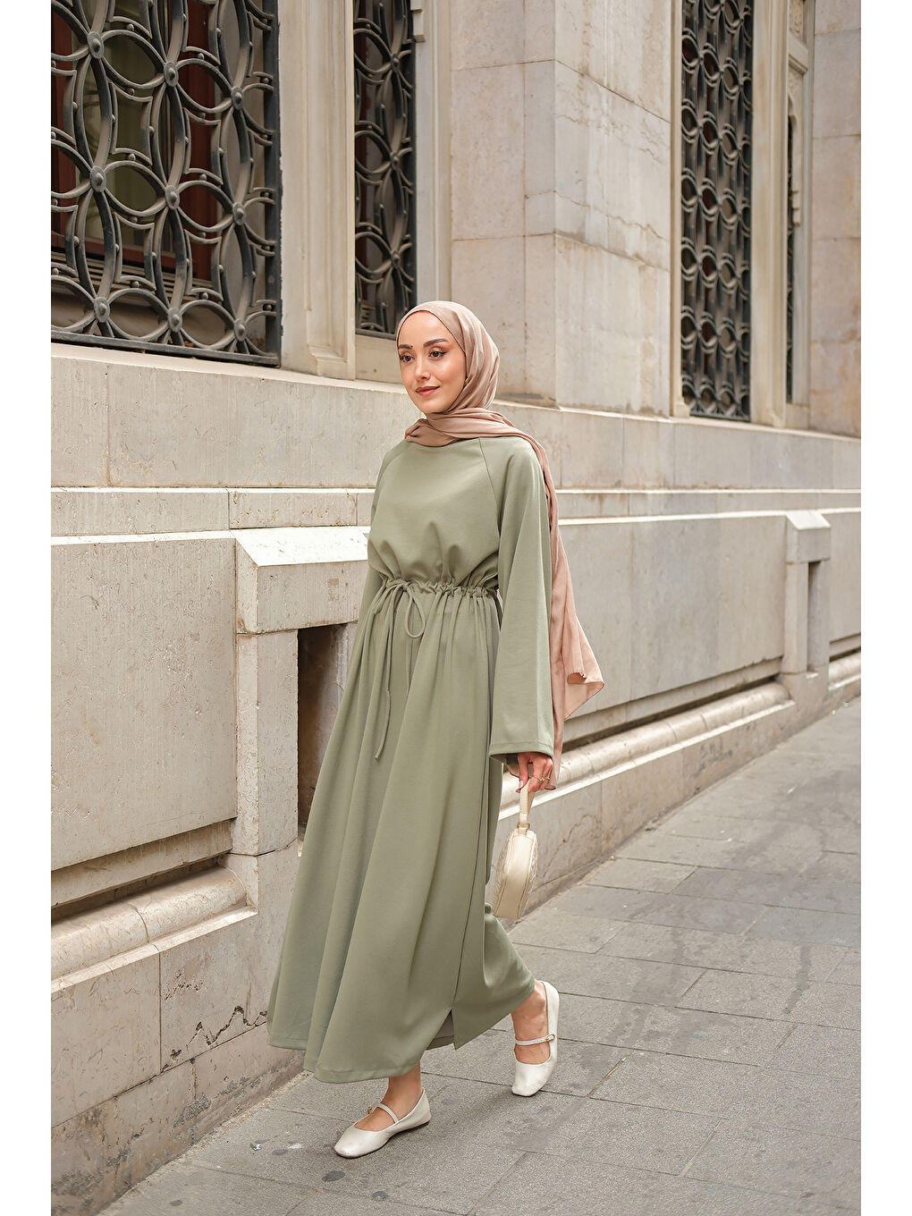 Kadın Bel Bağlama Detay Elbise Yeşil-2