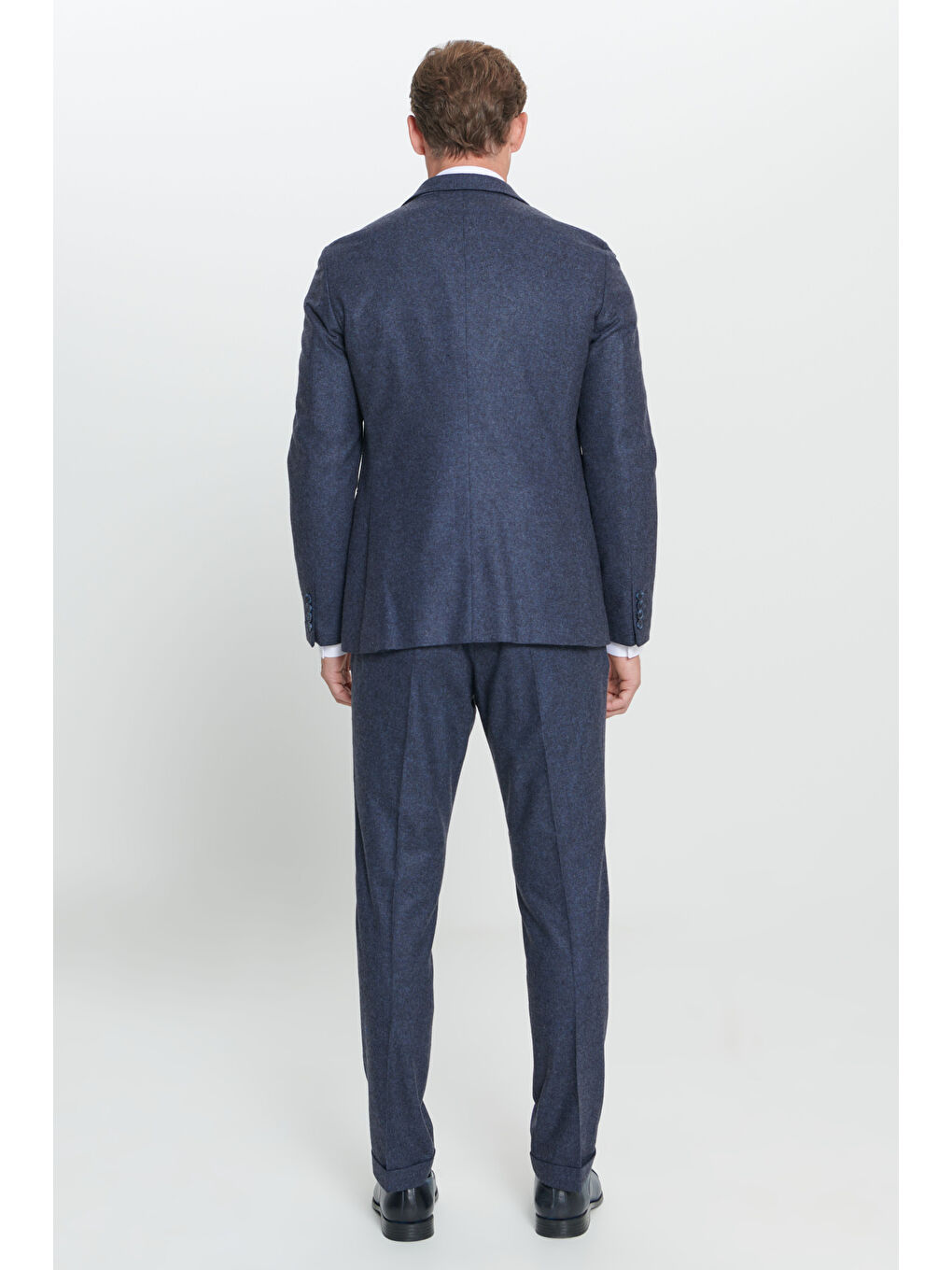 Erkek Lacivert Slim Fit Dar Kesim Mono Yaka Desenli Yünlü Takım Elbise-6