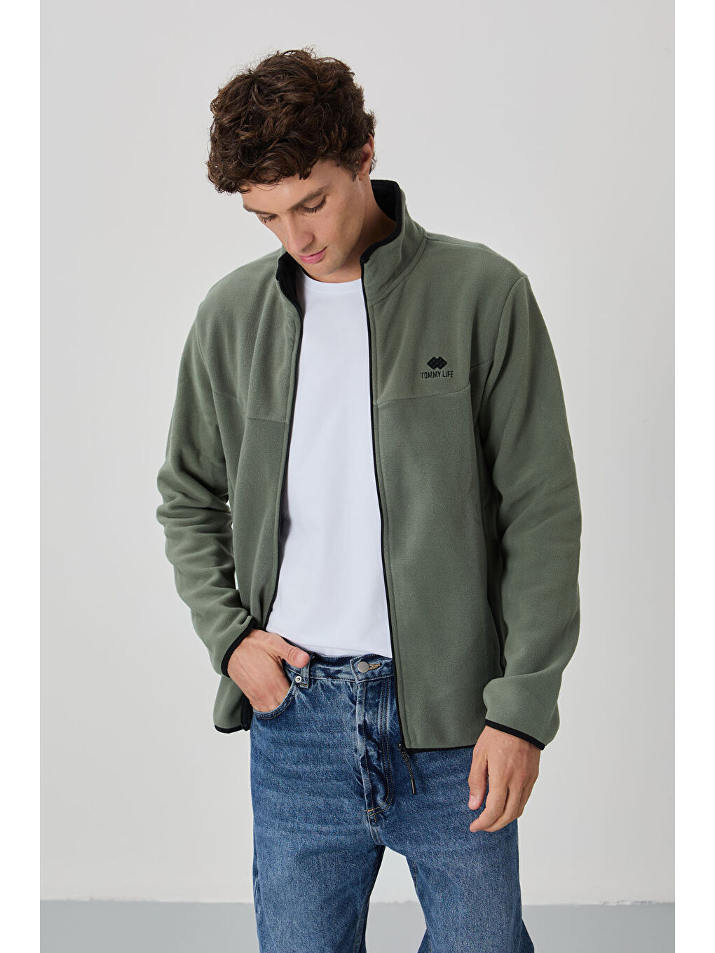 Standart Kalıp Dik Yaka 2li Paket Siyah-Çağla Erkek Polar Sweatshirt - 87992-2