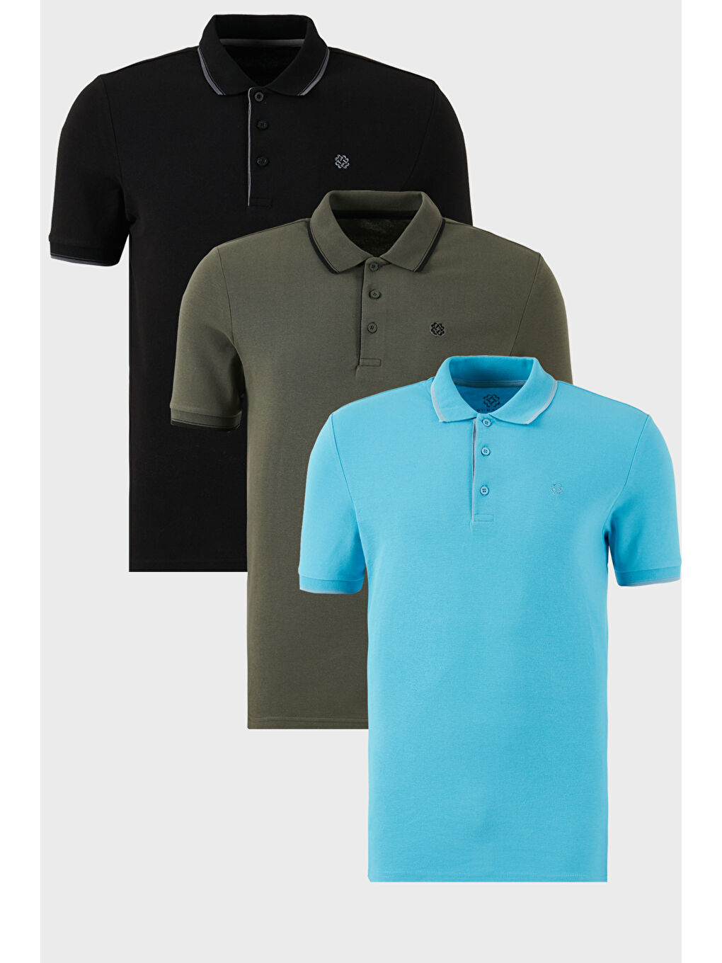 Mavi Pamuklu Slim Fit Şerit Detaylı Düğmeli Polo Yaka 3'lü Paket T Shirt 5902118S3