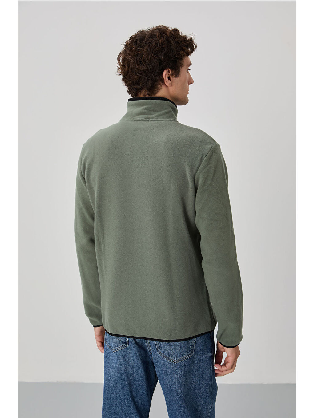 Standart Kalıp Dik Yaka 2li Paket Siyah-Çağla Erkek Polar Sweatshirt - 87992-4