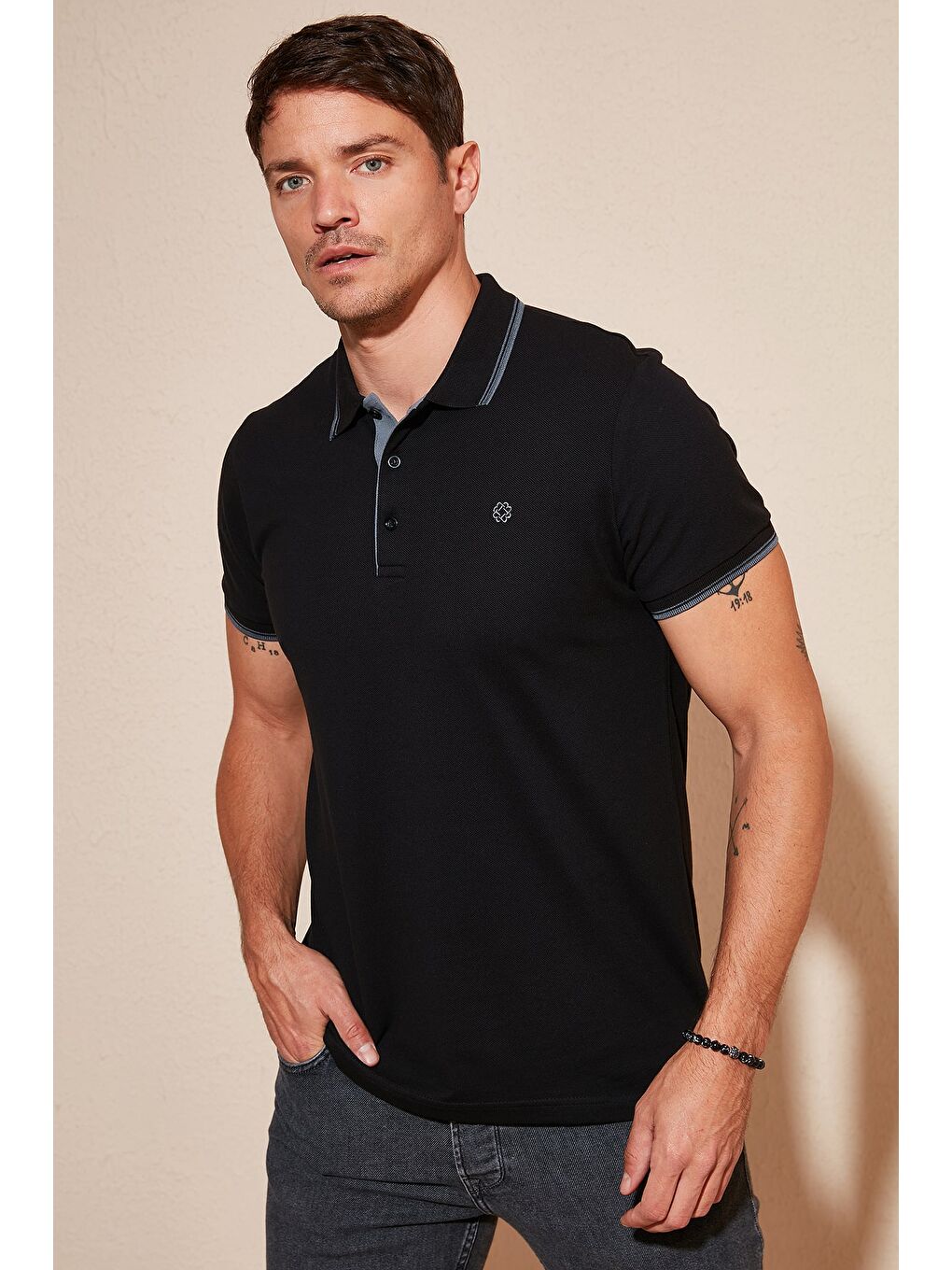 Mavi Pamuklu Slim Fit Şerit Detaylı Düğmeli Polo Yaka 3'lü Paket T Shirt 5902118S3-1