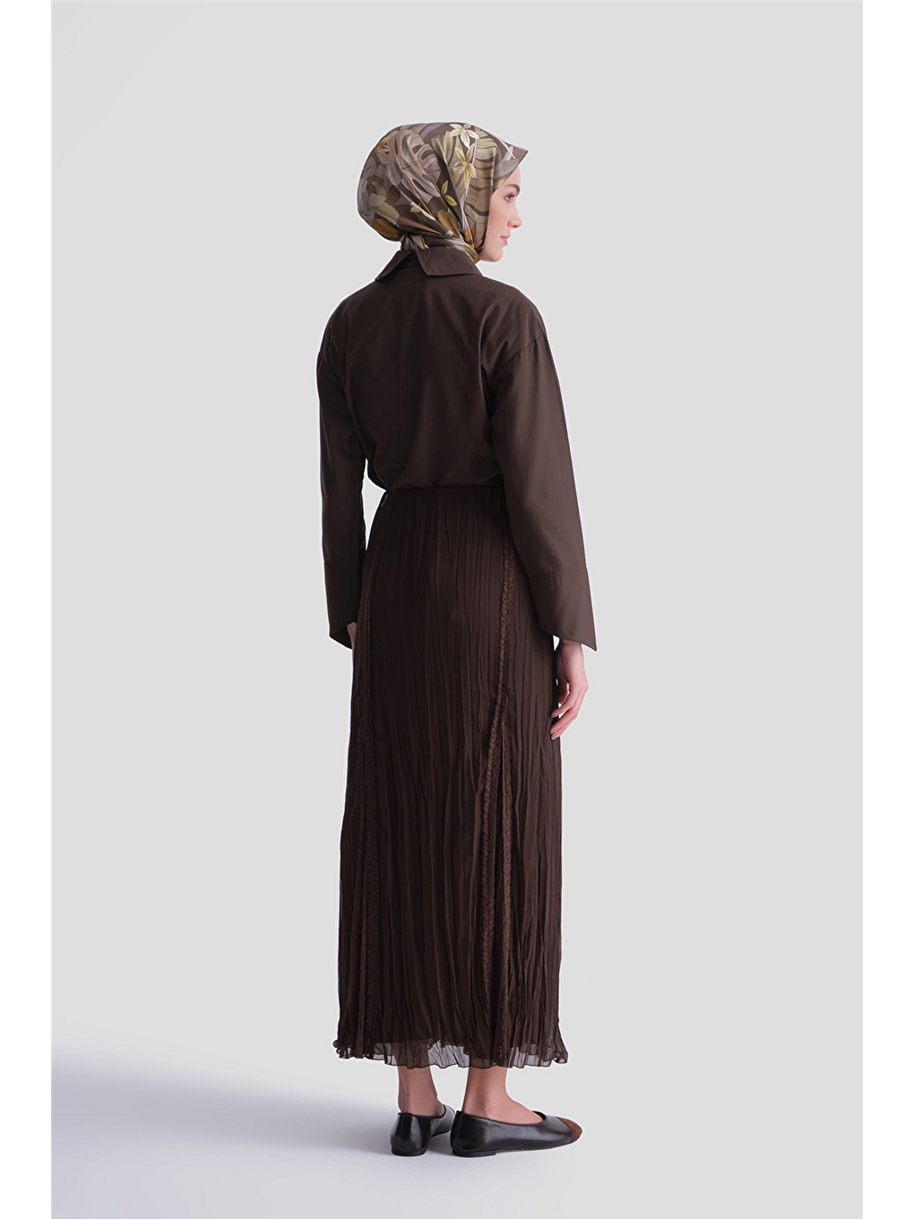 Dantel Şeritli Etek Kahverengi-3