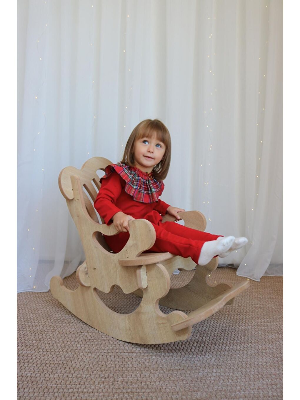 Kız Çocuk Kırmızı Ekose Yakalı Çıtçıt Detaylı Yılbaşı Tulum Salopet-5