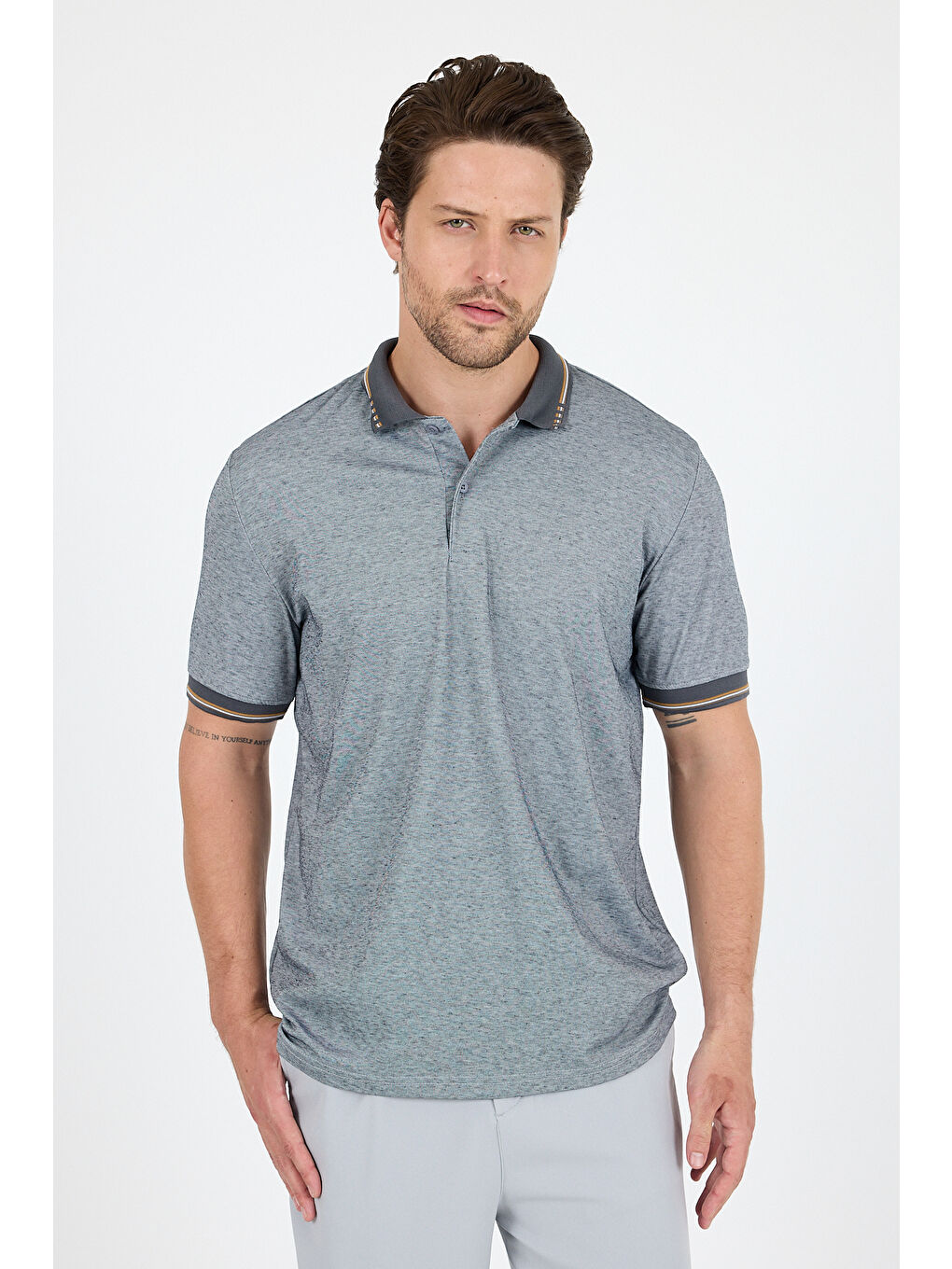 Gri Erkek Polo Yaka Kısa Kollu Tişört 5029-2