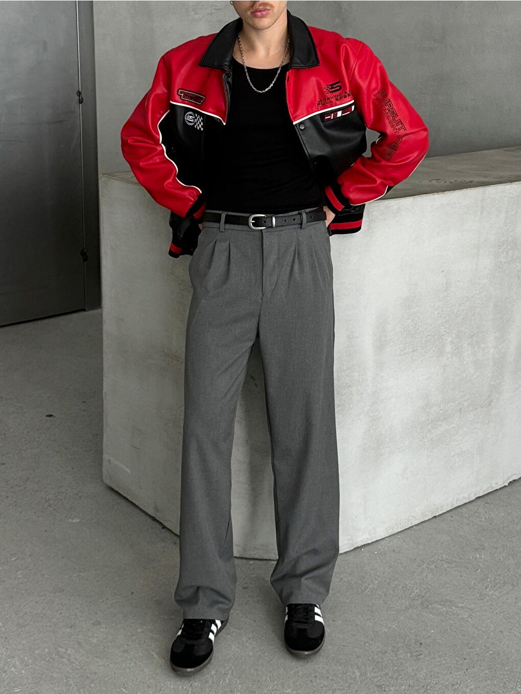 Antrasit Erkek Pileli Baggy Kalıp Kumaş Pantolon-1