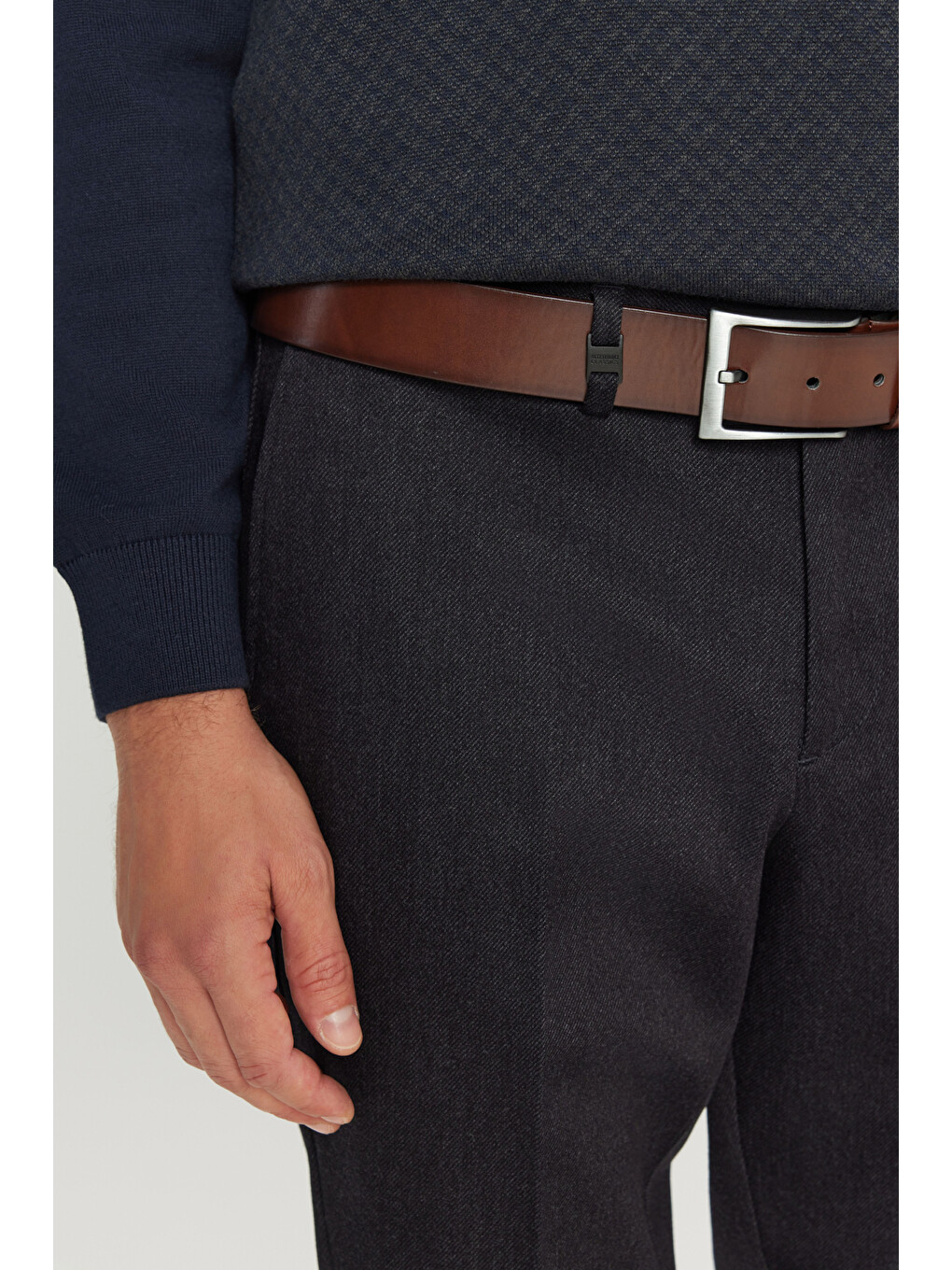 Erkek Lacivert Pamuklu Regular Fit Normal Kesim Diagonal Desenli Yan Cepli Casual Pantolon-3