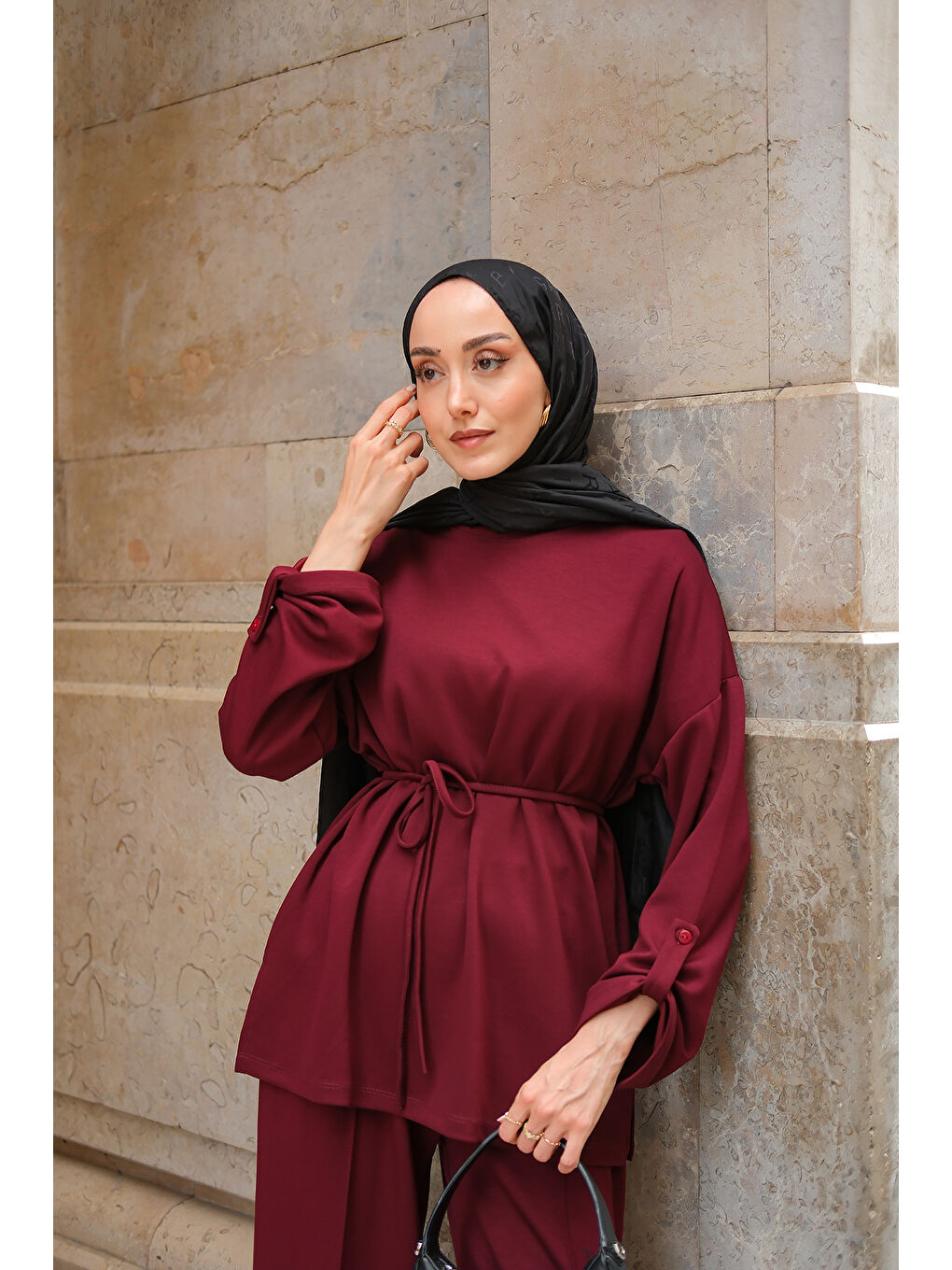 Kadın Bel Bağlamalı İkili Takım Bordo-1