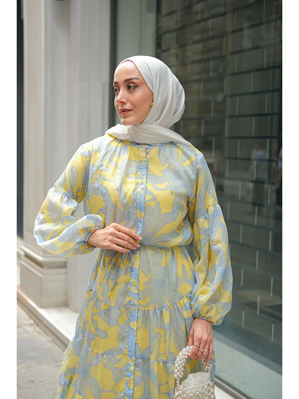 Kadın Karışık Çiçek Desen Elbise Sarı-1