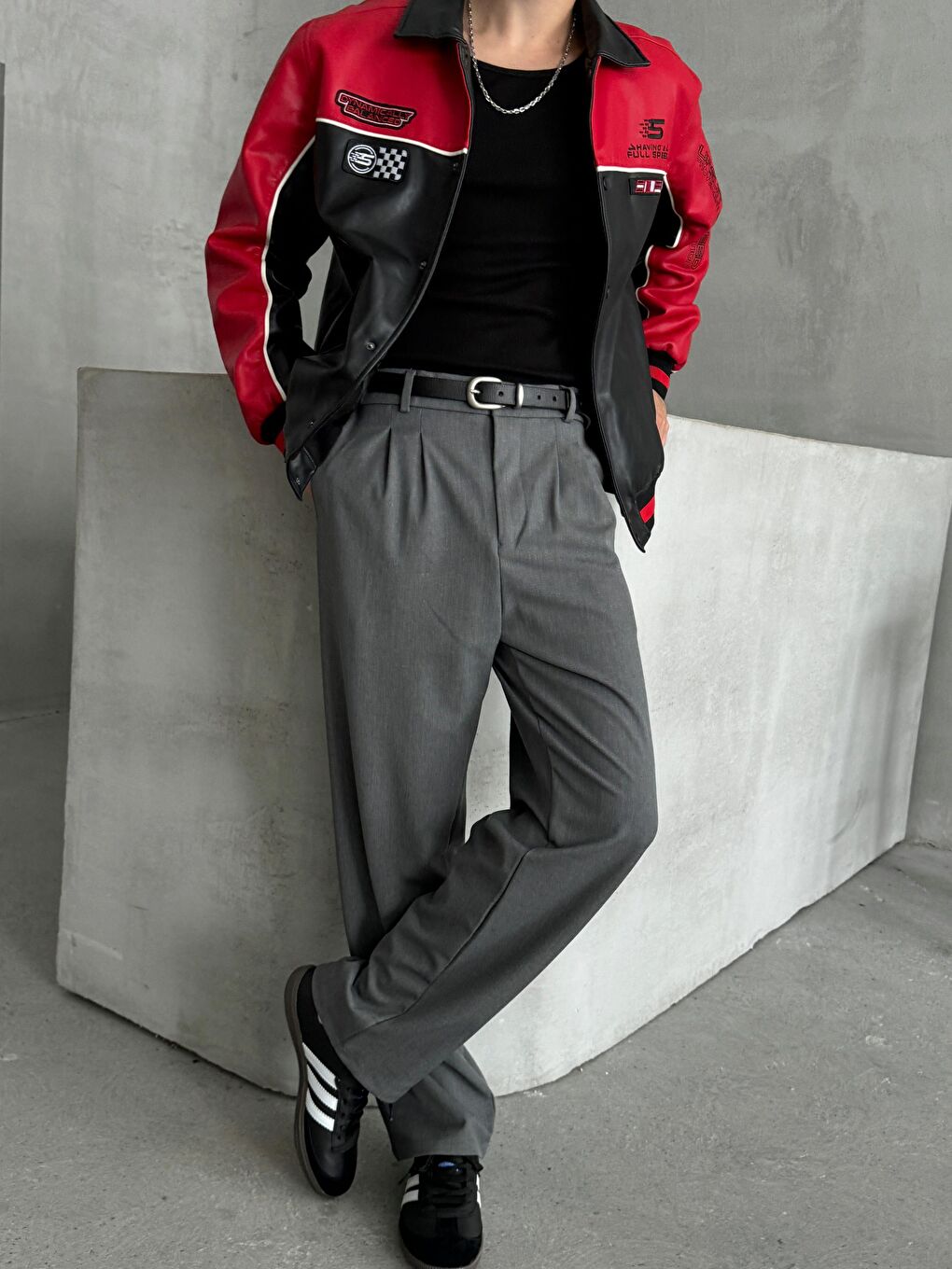 Antrasit Erkek Pileli Baggy Kalıp Kumaş Pantolon-2