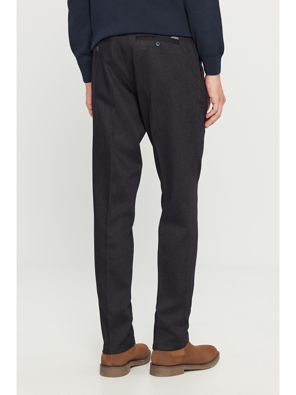 Erkek Lacivert Pamuklu Regular Fit Normal Kesim Diagonal Desenli Yan Cepli Casual Pantolon-4