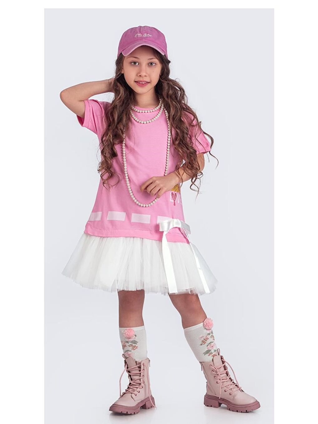 Pembe Tütü Etekli Yazlık Penye Kız Çocuk Spor Elbise M00703