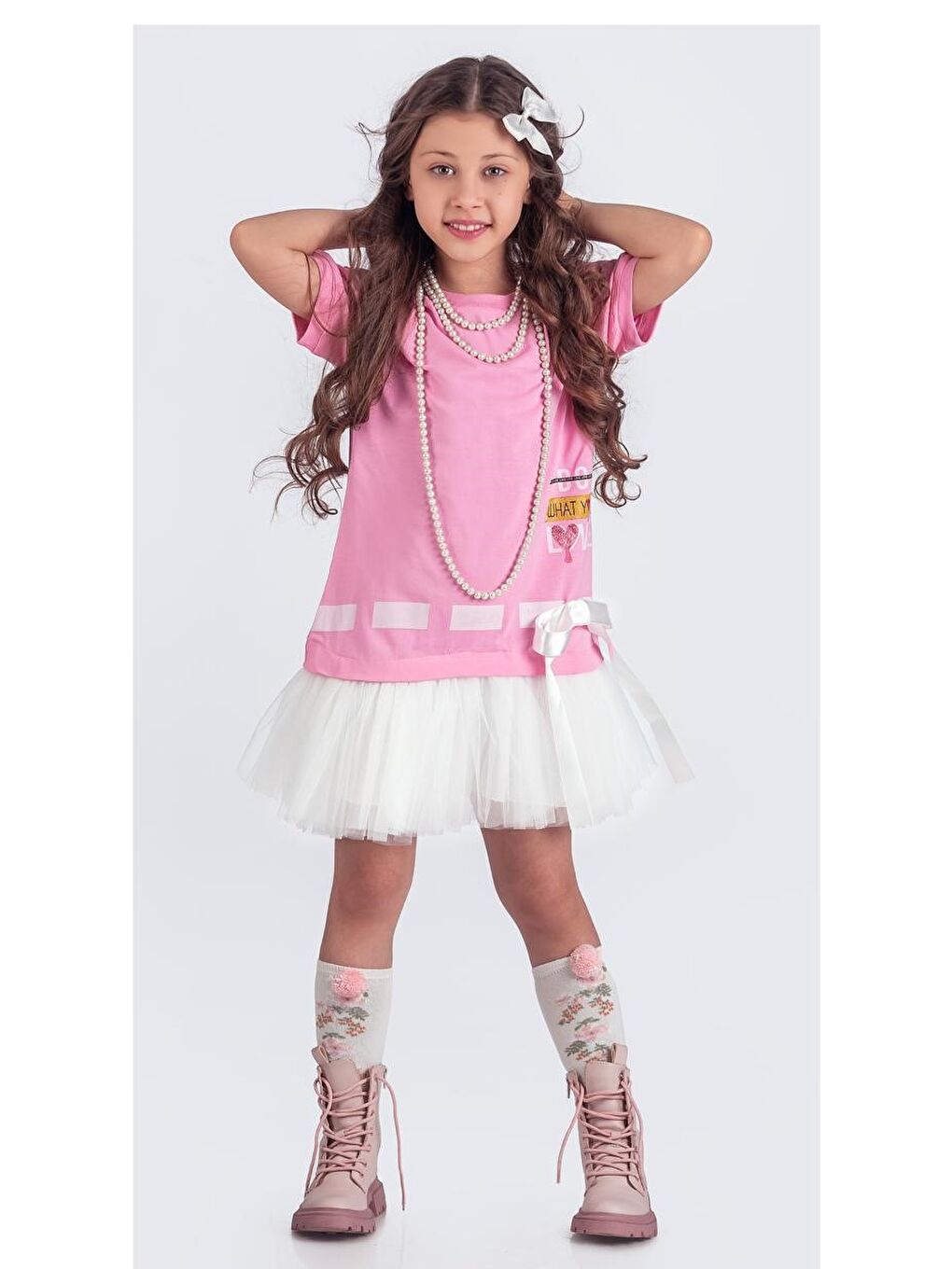 Pembe Tütü Etekli Yazlık Penye Kız Çocuk Spor Elbise M00703-1