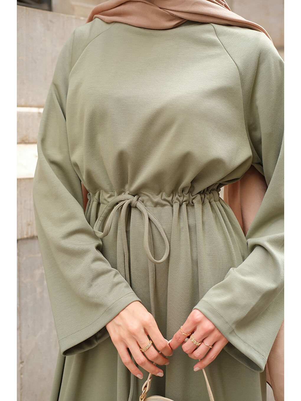 Kadın Bel Bağlama Detay Elbise Yeşil-4