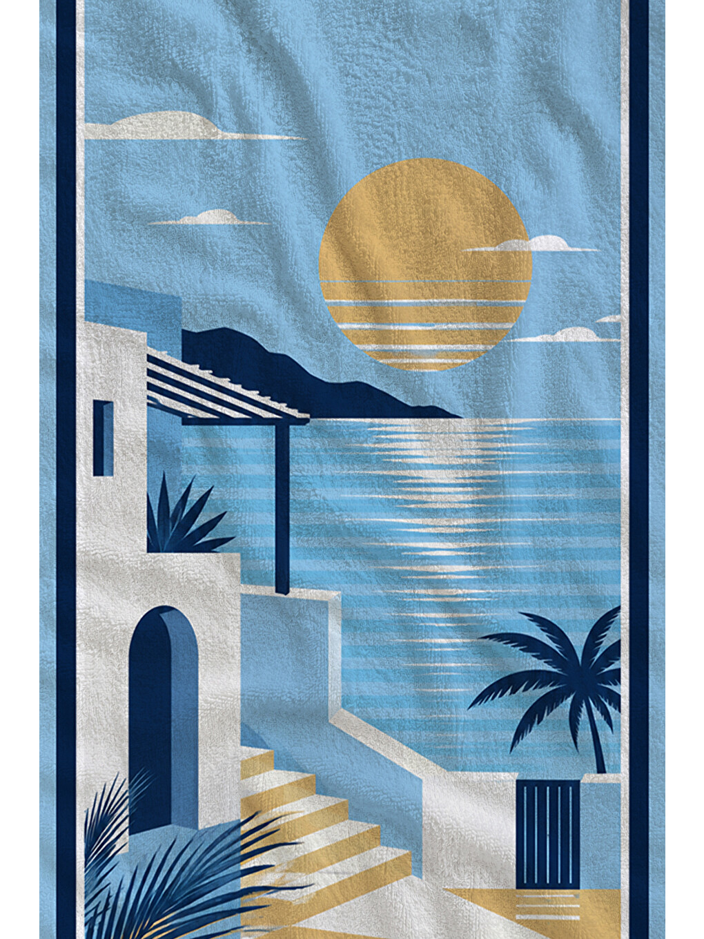 Sarı Modern Güneş Palmiye Sahil Desenli 70x150 Plaj Havlusu - Dijital Baskılı Solmaz Banyo Havlusu-2