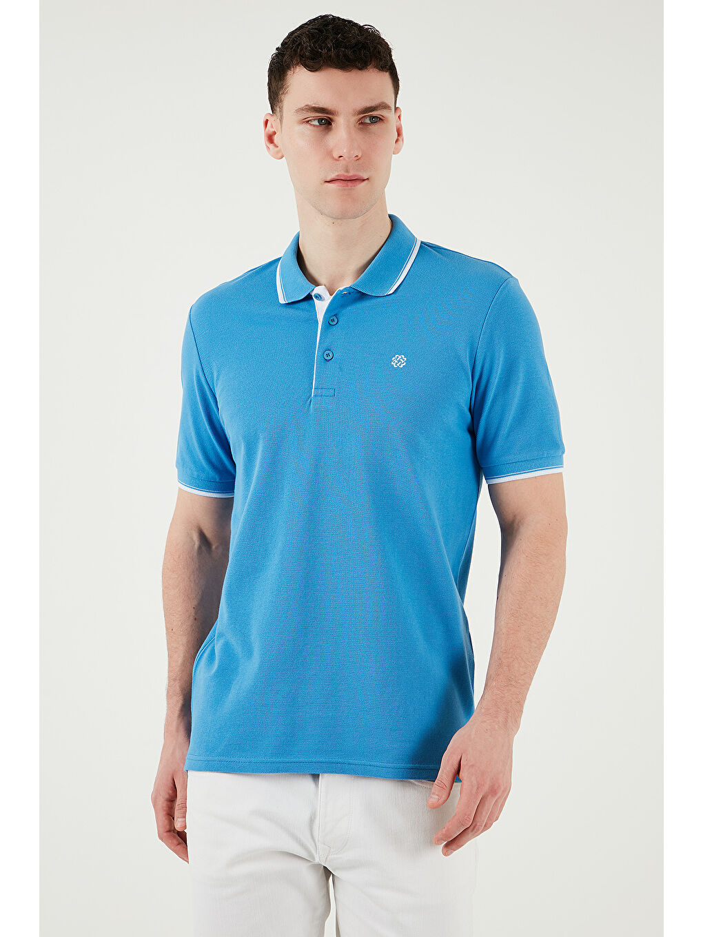 Gri Pamuklu Slim Fit Şerit Detaylı Düğmeli Polo Yaka 3'lü Paket T Shirt 5902118S3-2