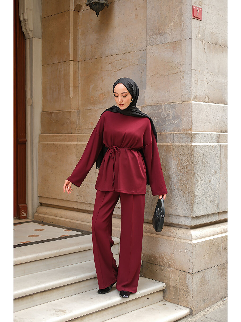 Kadın Bel Bağlamalı İkili Takım Bordo-2