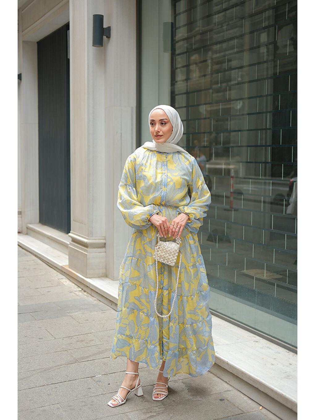 Kadın Karışık Çiçek Desen Elbise Sarı-2