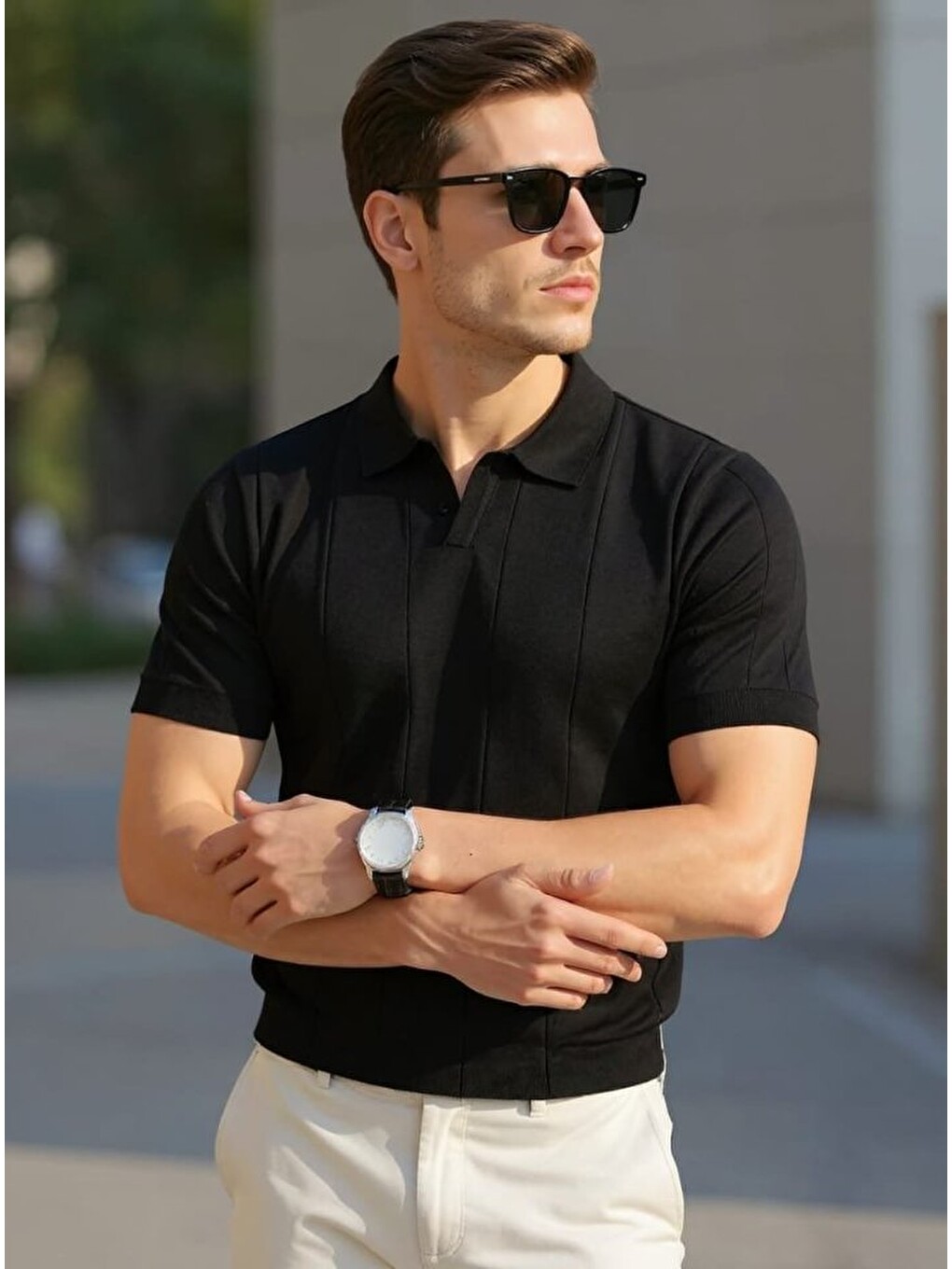 Siyah Erkek Kısa Kollu Polo Yakalı Triko Tshirt-1