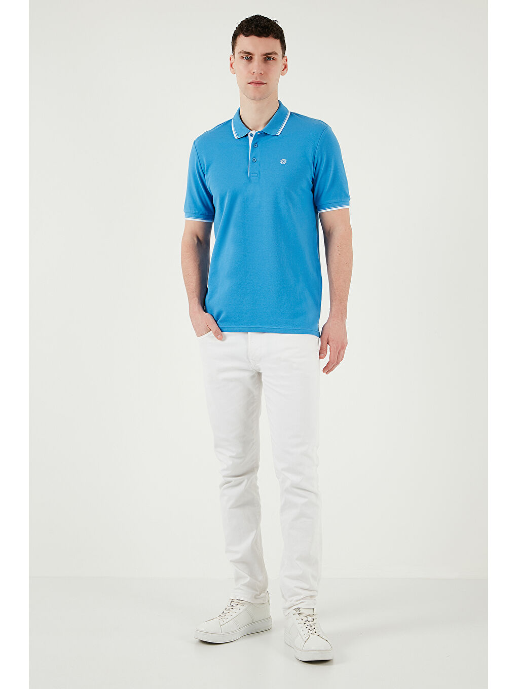 Gri Pamuklu Slim Fit Şerit Detaylı Düğmeli Polo Yaka 3'lü Paket T Shirt 5902118S3-4