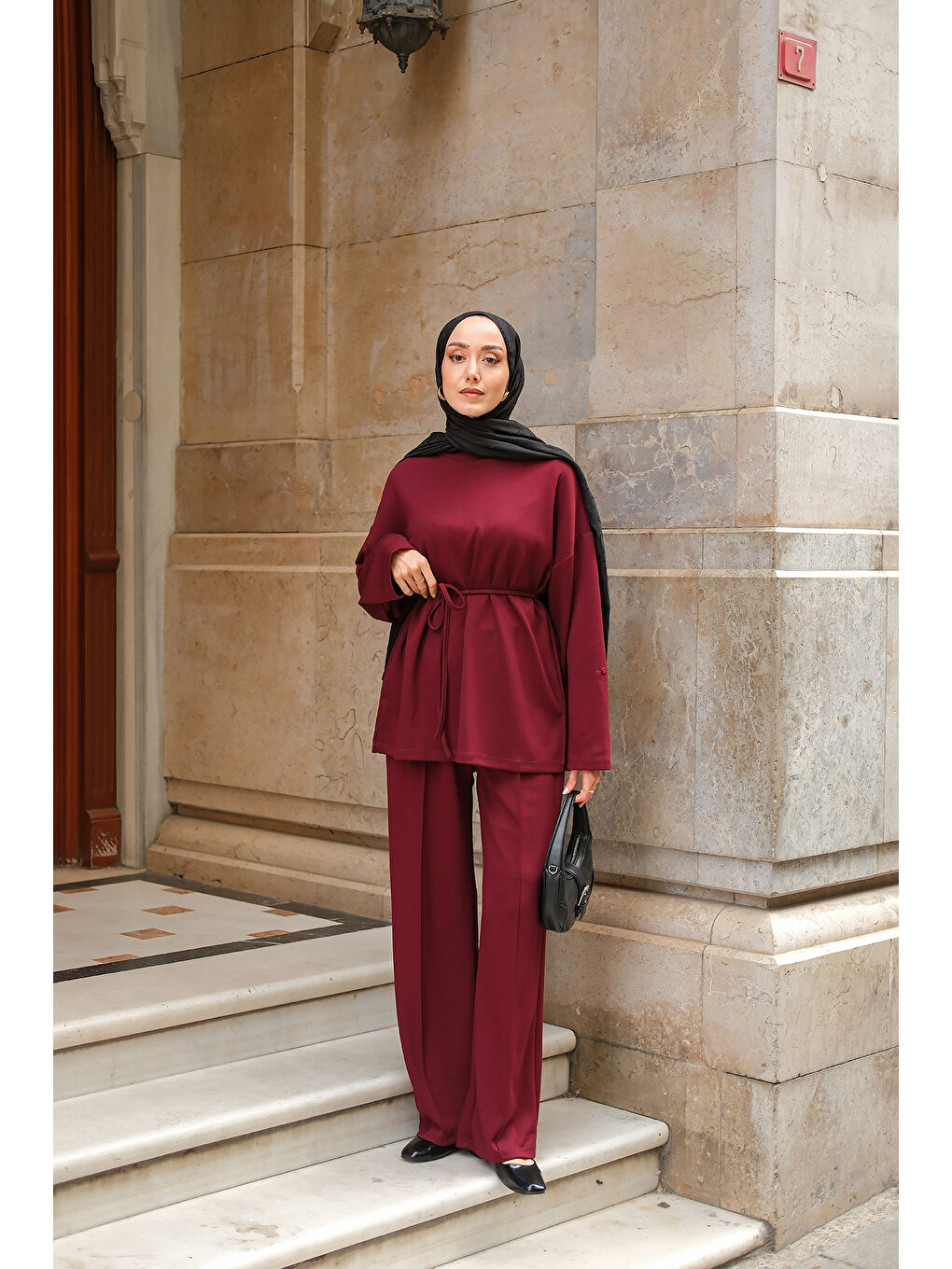 Kadın Bel Bağlamalı İkili Takım Bordo-3