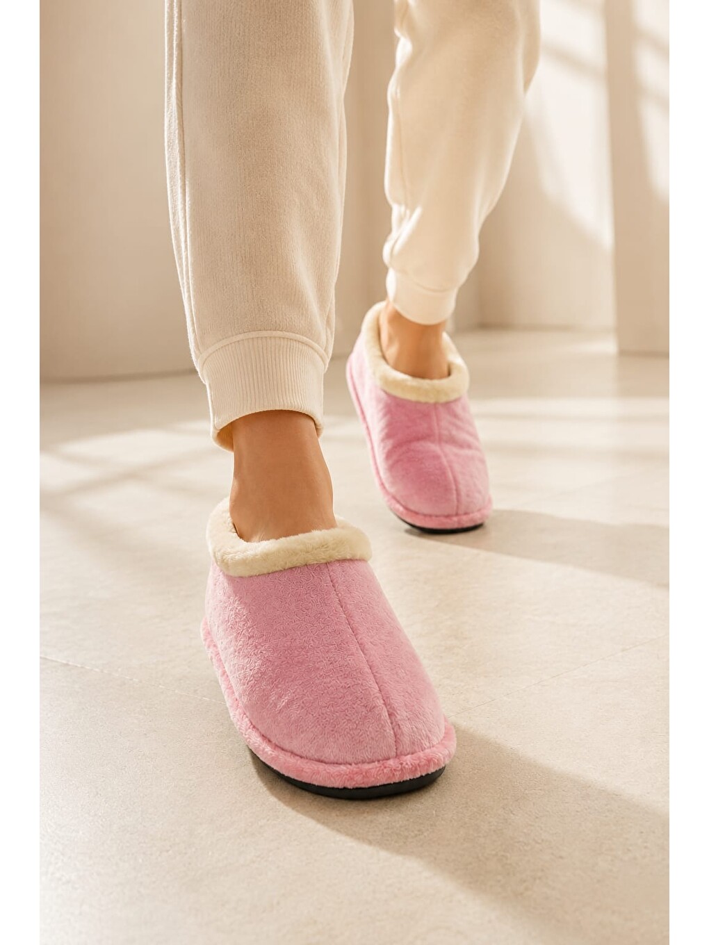 Pembe Unisex Pelüş Içi Yünlü Kışlık Panduf Ev Pandufu Lacivert-4