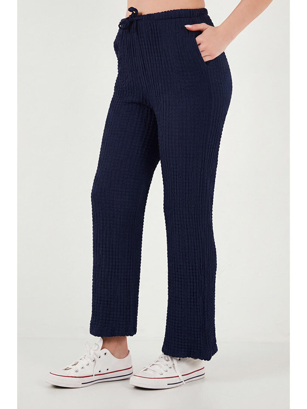 Lacivert Regular Fit V Yaka Yelek-pantolon Gofre Takım 5866484-4