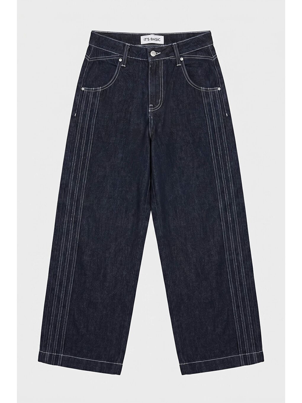 Kadın İndigo Selvedge 7s6-50 Süper Baggy Fit Nakışlı Tasarım Denim Jean-3