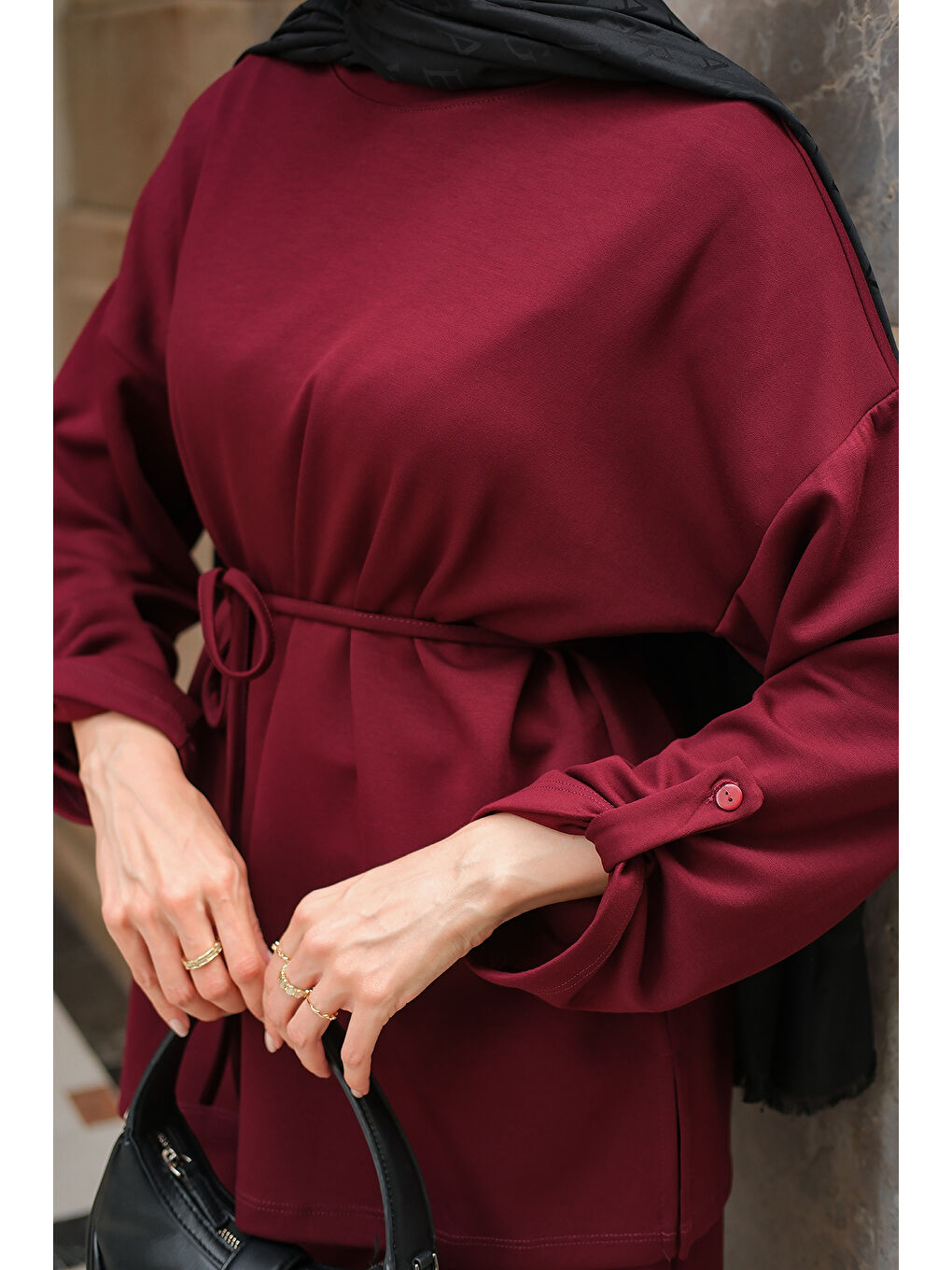 Kadın Bel Bağlamalı İkili Takım Bordo-4