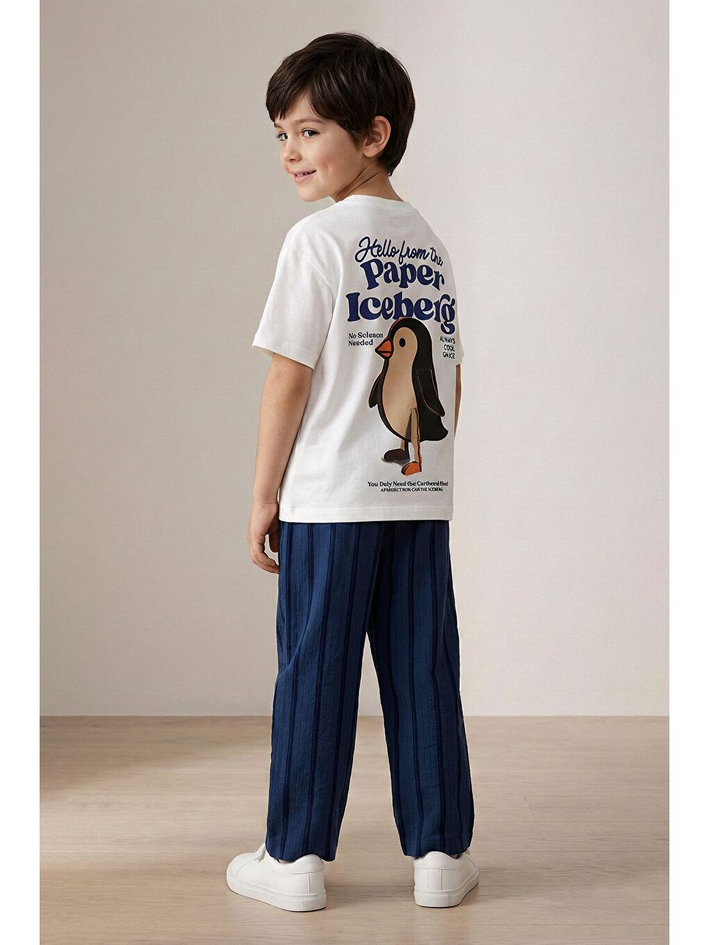 Paper Baskılı Erkek Çocuk Alt - Üst Takım Beyaz Lacivert-2