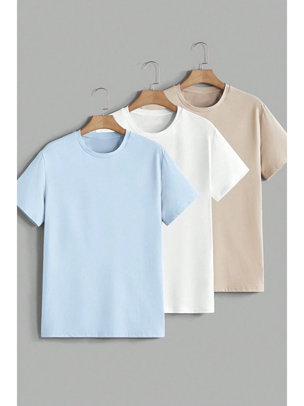 Karışık Kadın Bebe CANLIvi Beyaz Bej Bisiklet Yaka Düz 3 lü Tişört