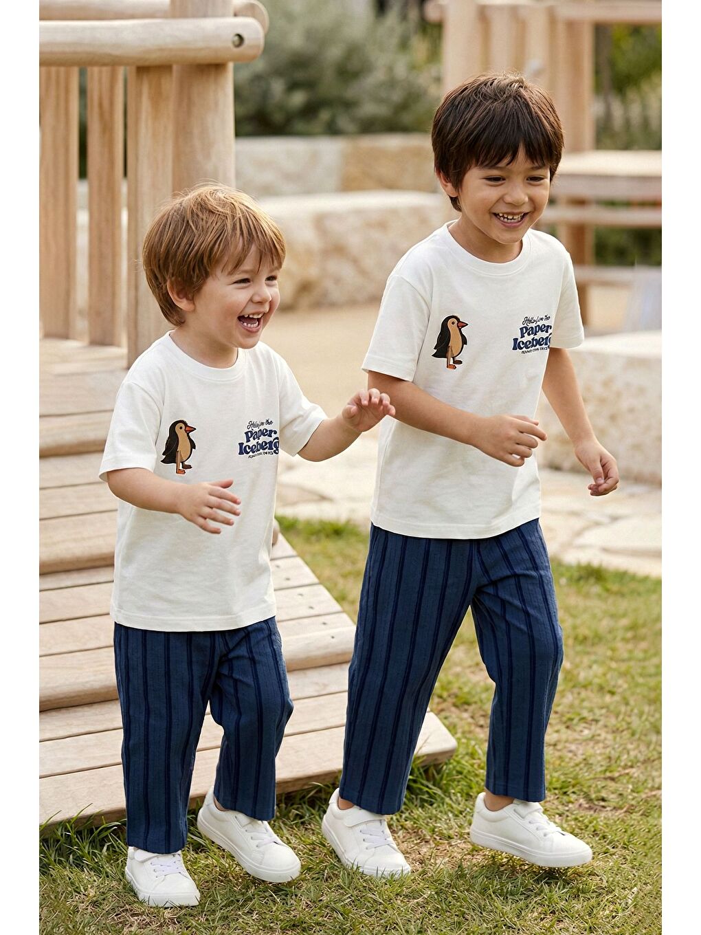 Paper Baskılı Erkek Çocuk Alt - Üst Takım Beyaz Lacivert-3