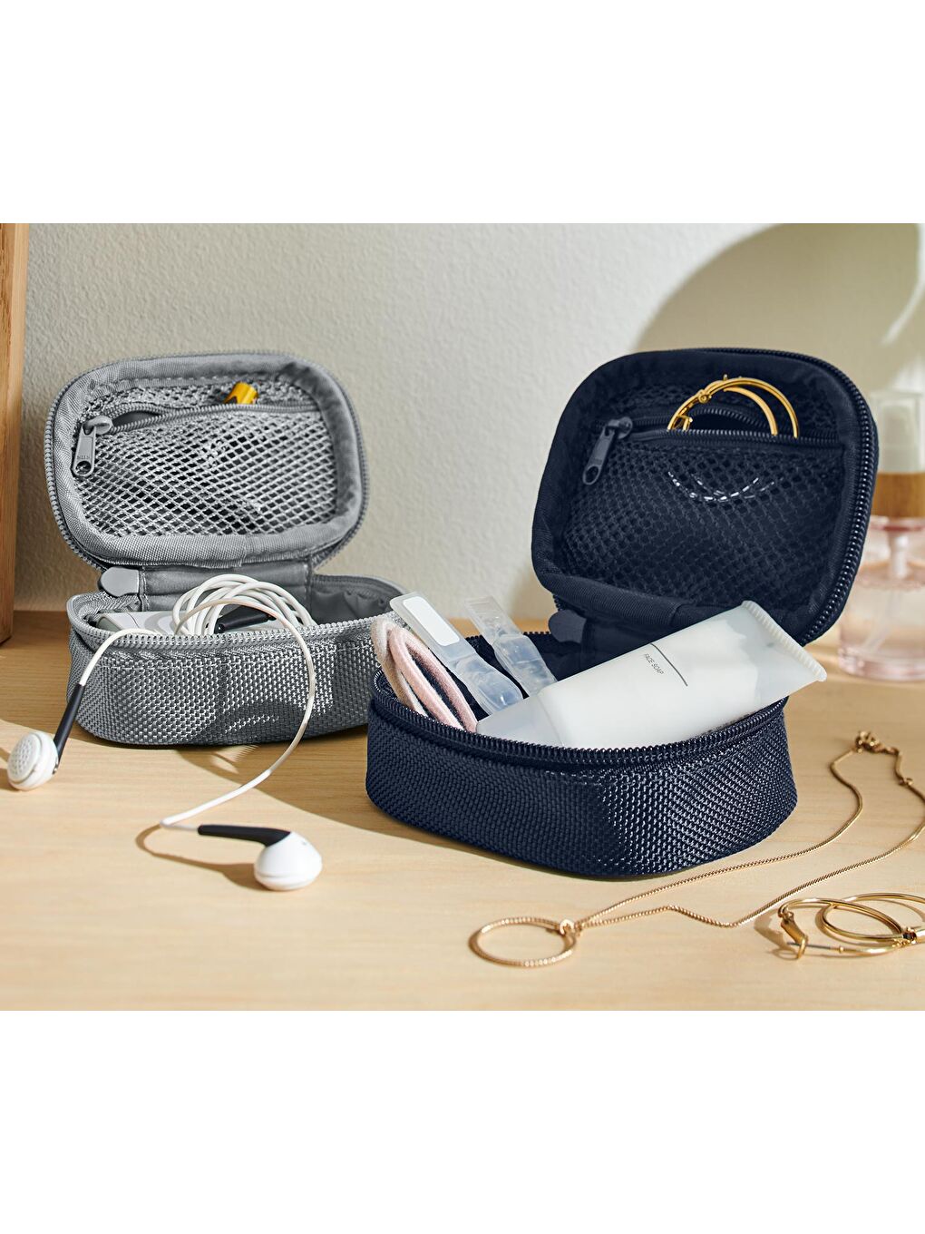 Gri Mini Düzenleyici Seyahat Çantası, 2 Adet-1