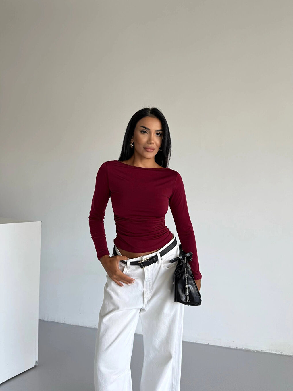 Kadın Bordo Uzun Kollu Sany Bluz HZL25S-FRY123351-1