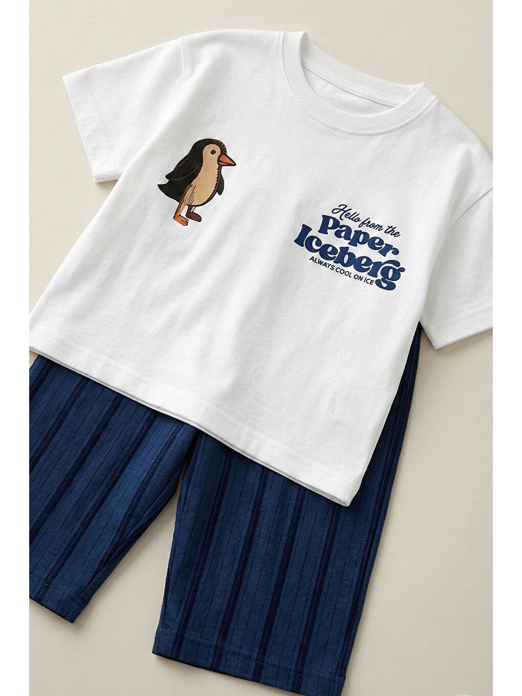 Paper Baskılı Erkek Çocuk Alt - Üst Takım Beyaz Lacivert-7