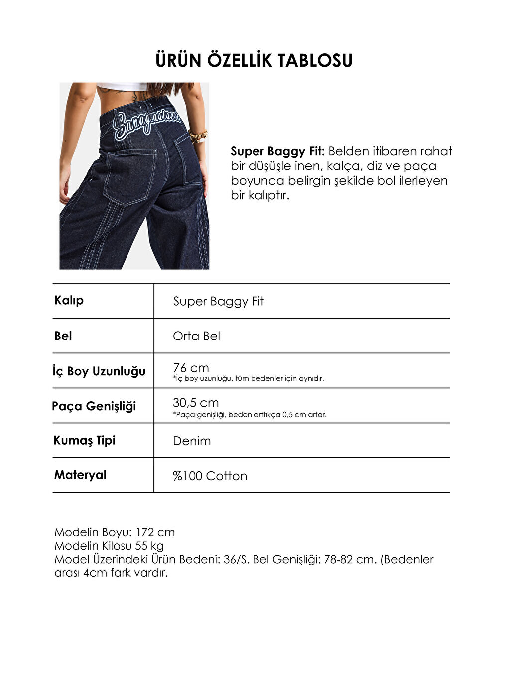 Kadın İndigo Selvedge 7s6-50 Süper Baggy Fit Nakışlı Tasarım Denim Jean-5