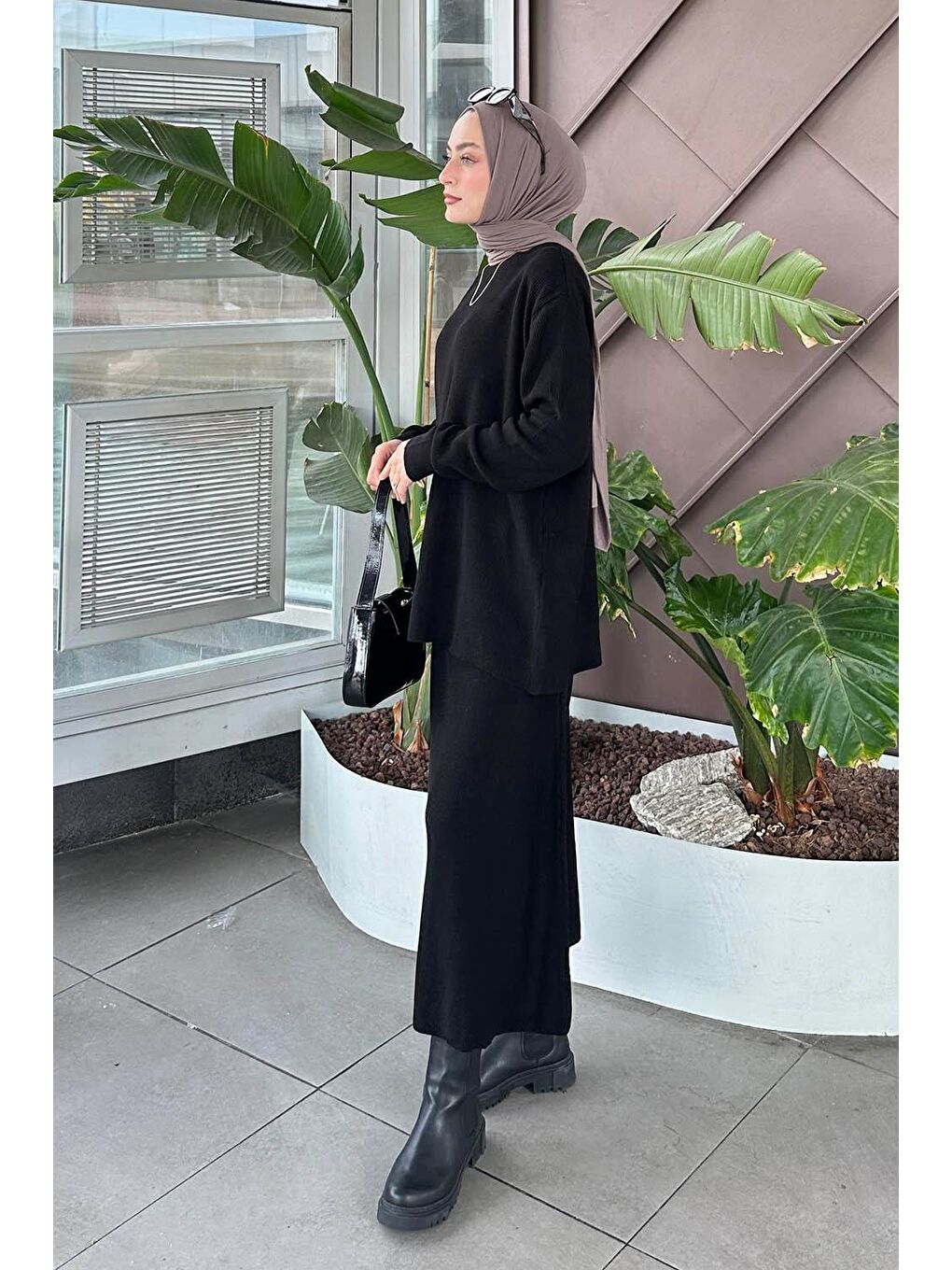 Fitilli Triko Etekli Takım Siyah-1