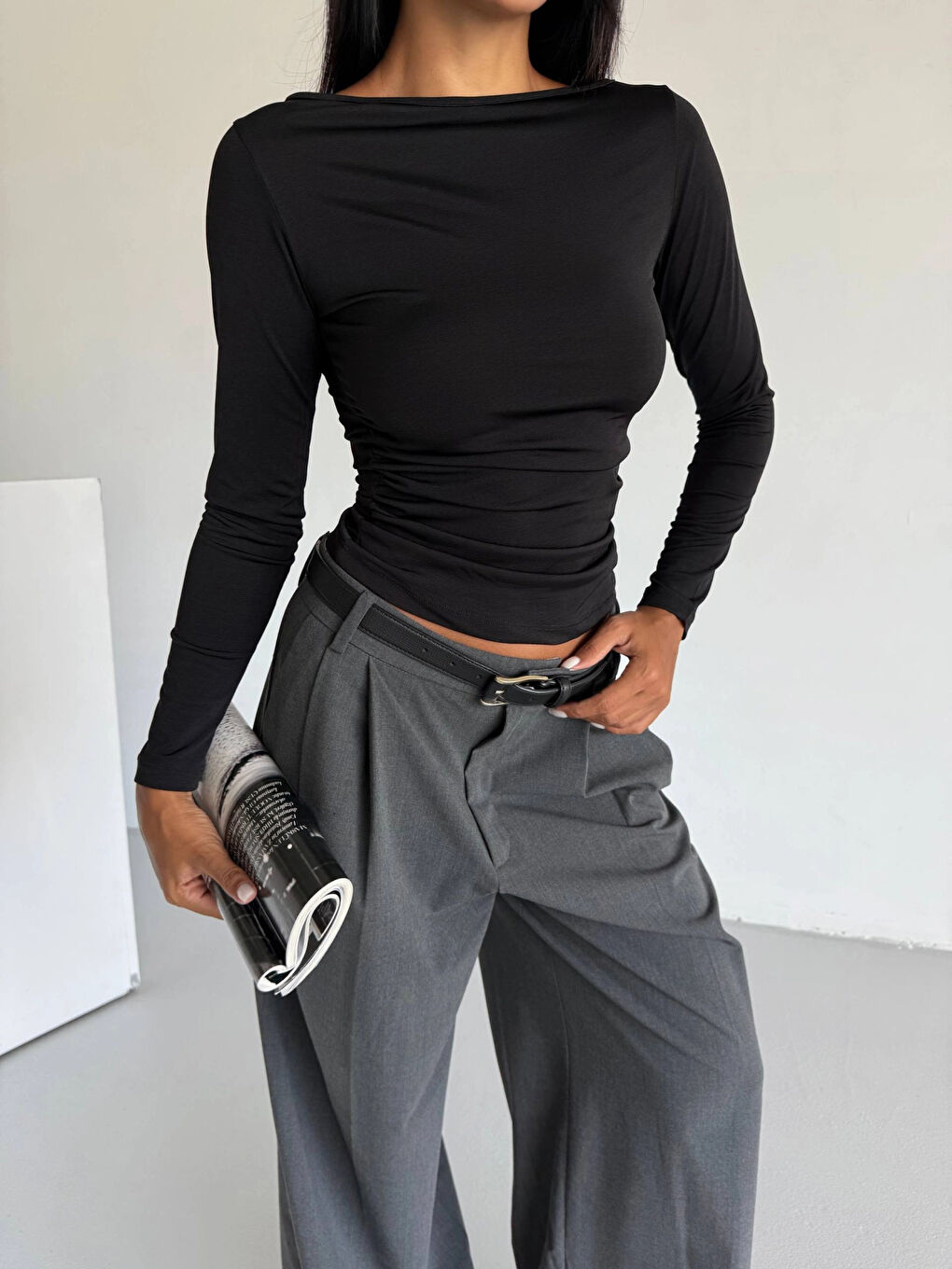 Kadın Siyah Uzun Kollu Sany Bluz HZL25S-FRY123351-1