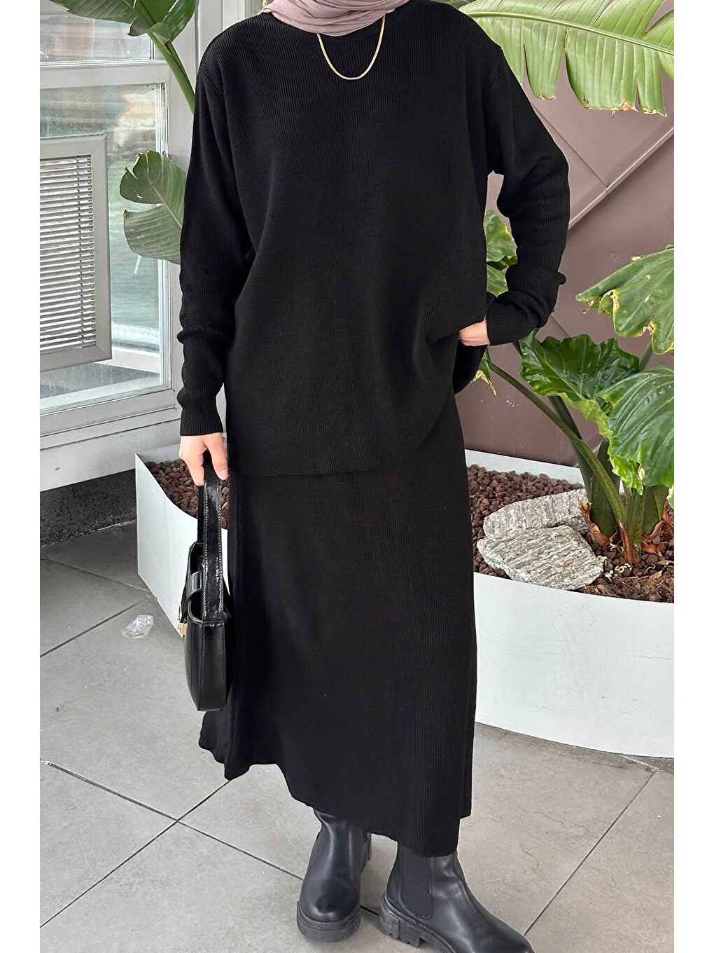 Fitilli Triko Etekli Takım Siyah-2